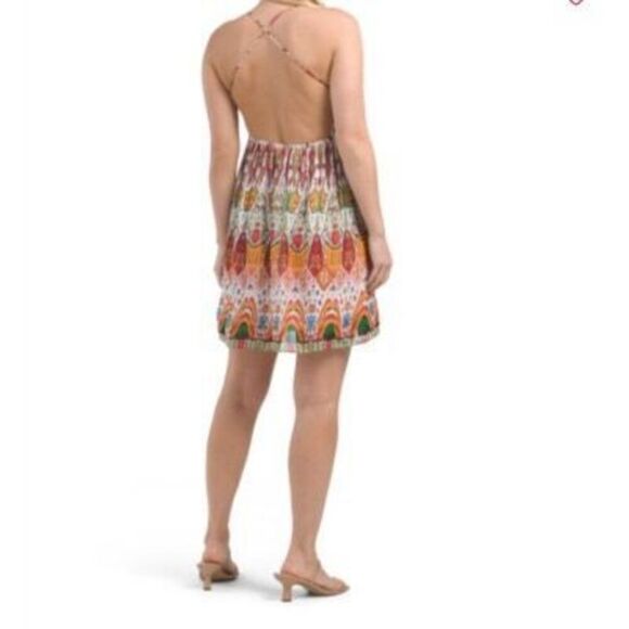 Zara Womens Embroidered mini Dress Sz L Lined Boho Hippie - Picture 3 of 11